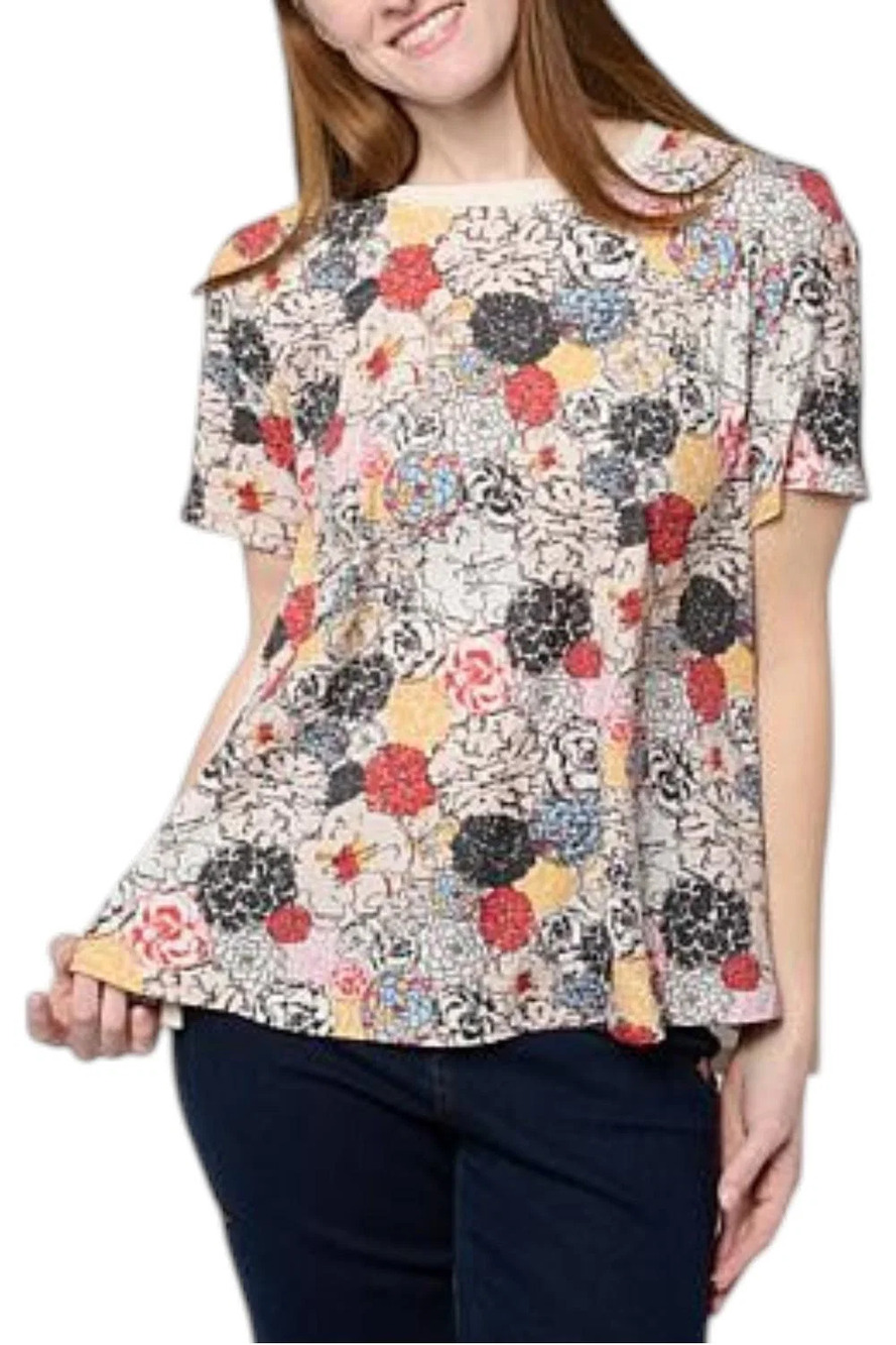DG2 by Diane Gilman Women's Crepe De Chine Sleeve Top Pop Flowers - Regular